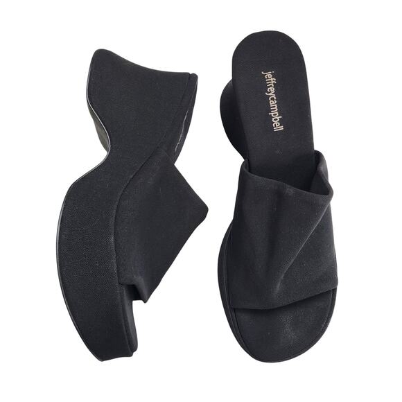 Jeffrey Campbell 6 Teen Mesh Chunky Platform Sandals Size 10 Black Slip On Y2K - Picture 1 of 11